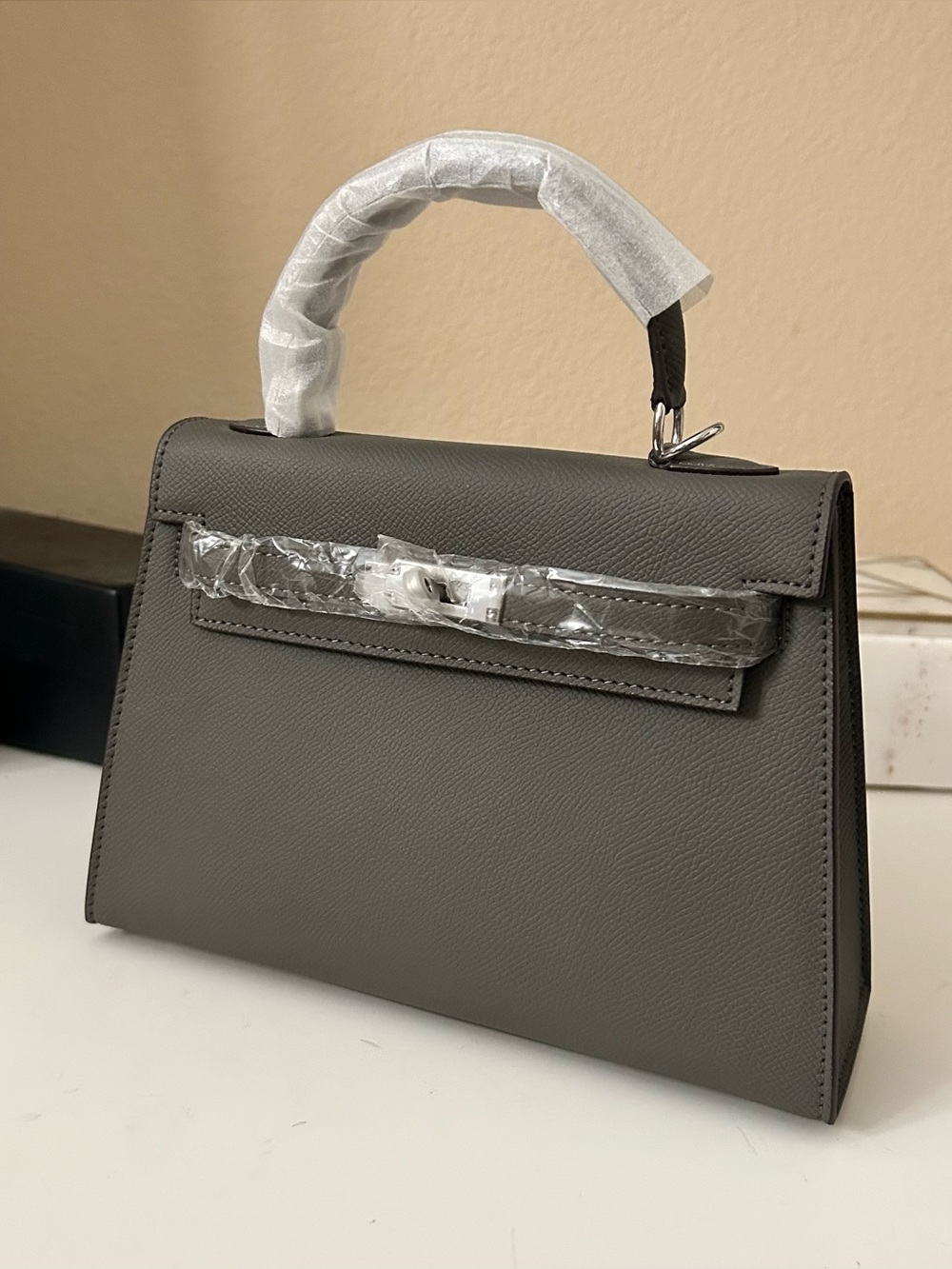 22cm Dark Gray Epsom Leather Top-Handle Satchel